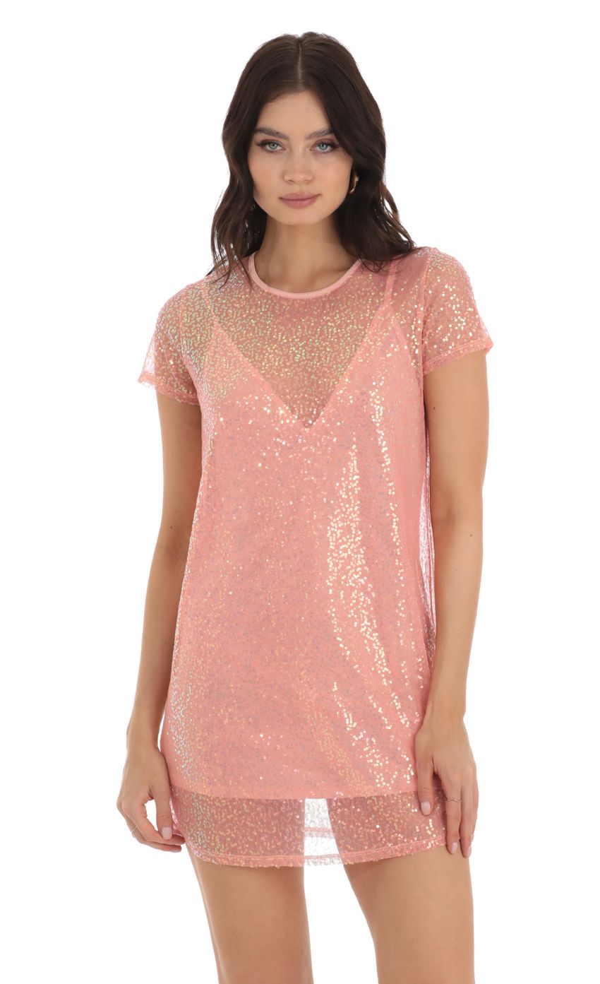 Sequin Two Piece Dress in Peach - luluinthesky
