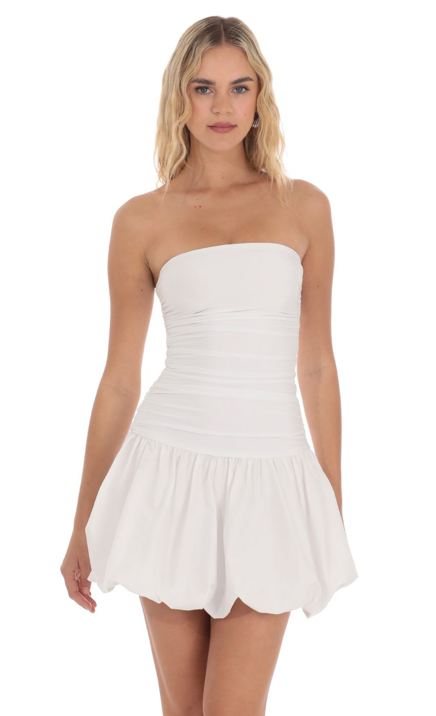 Strapless Bubble Dress in White - luluinthesky