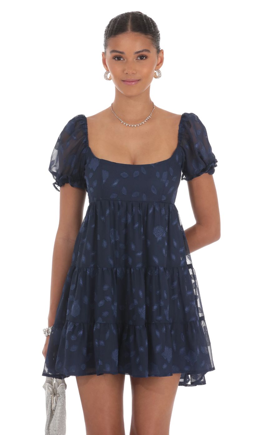 Floral Chiffon Fit and Flare Dress in Navy - luluinthesky