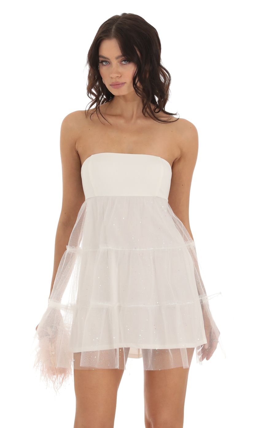 Tulle Shimmer Babydoll Dress in White - luluinthesky
