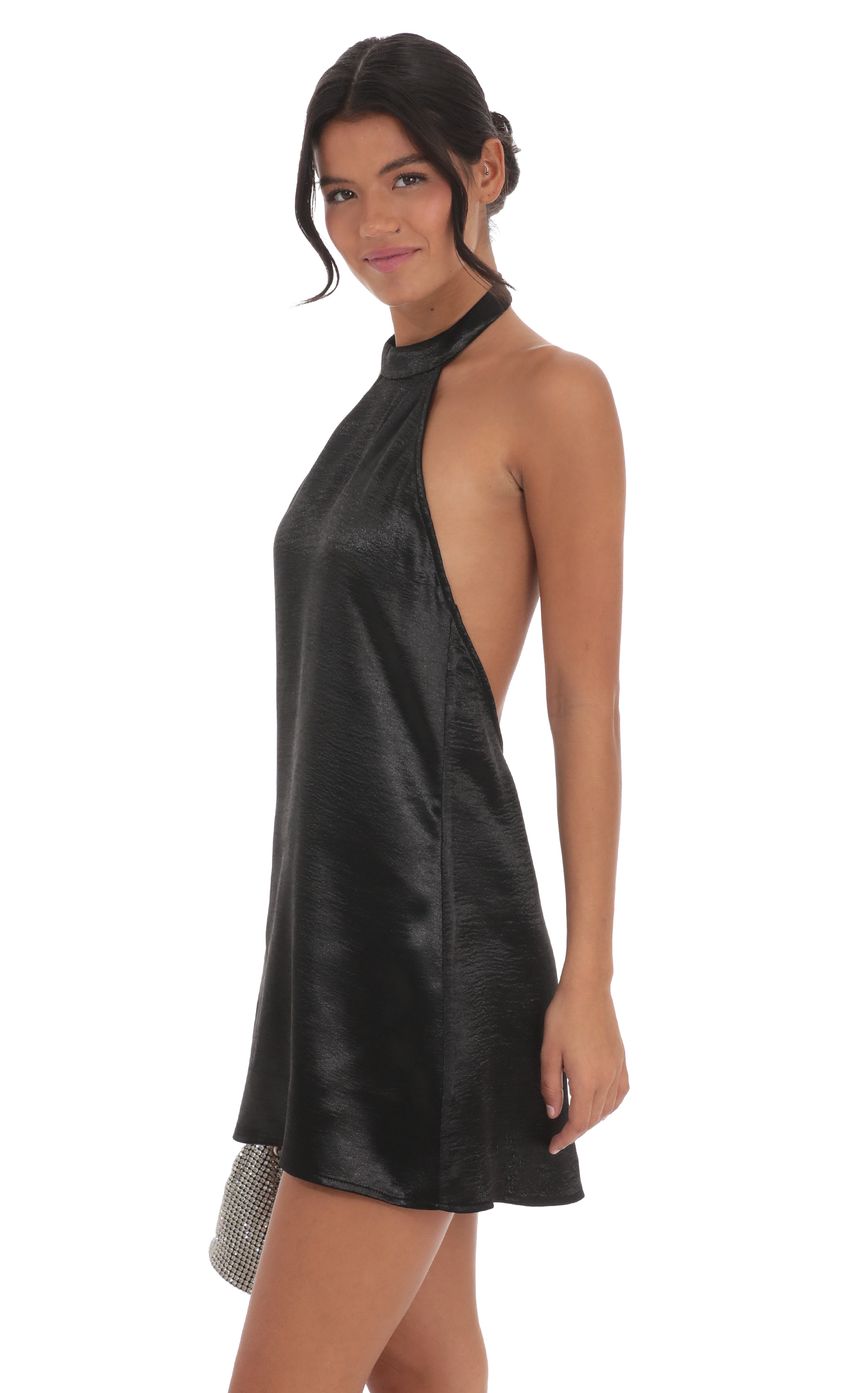 Satin Halter Shift Dress in Black - luluinthesky