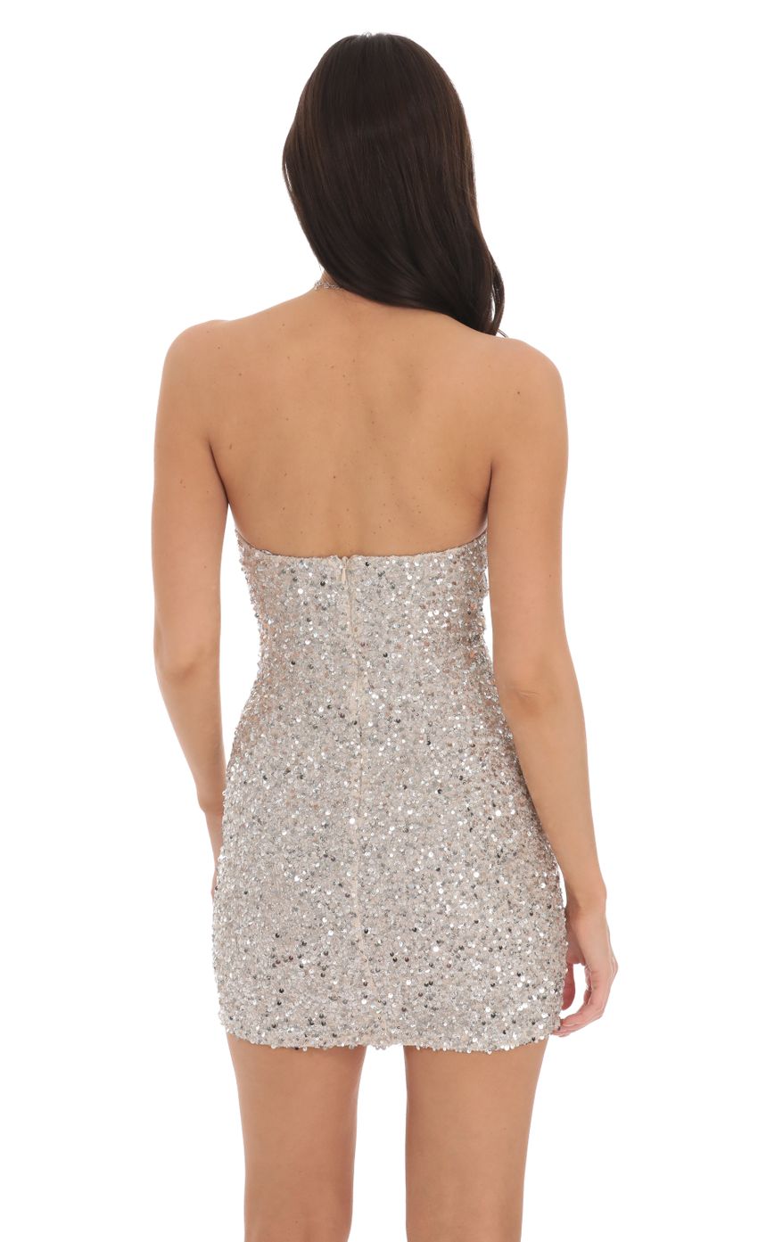 Sequin Strapless Bodycon Dress in Silver - luluinthesky
