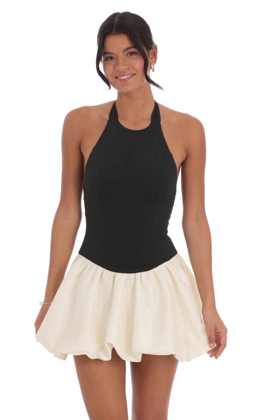 Halter Bubble Dress in Black and White - luluinthesky