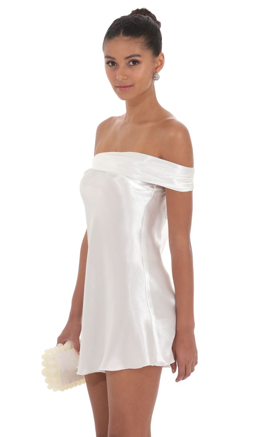 Satin Off Shoulder Dress in White - luluinthesky