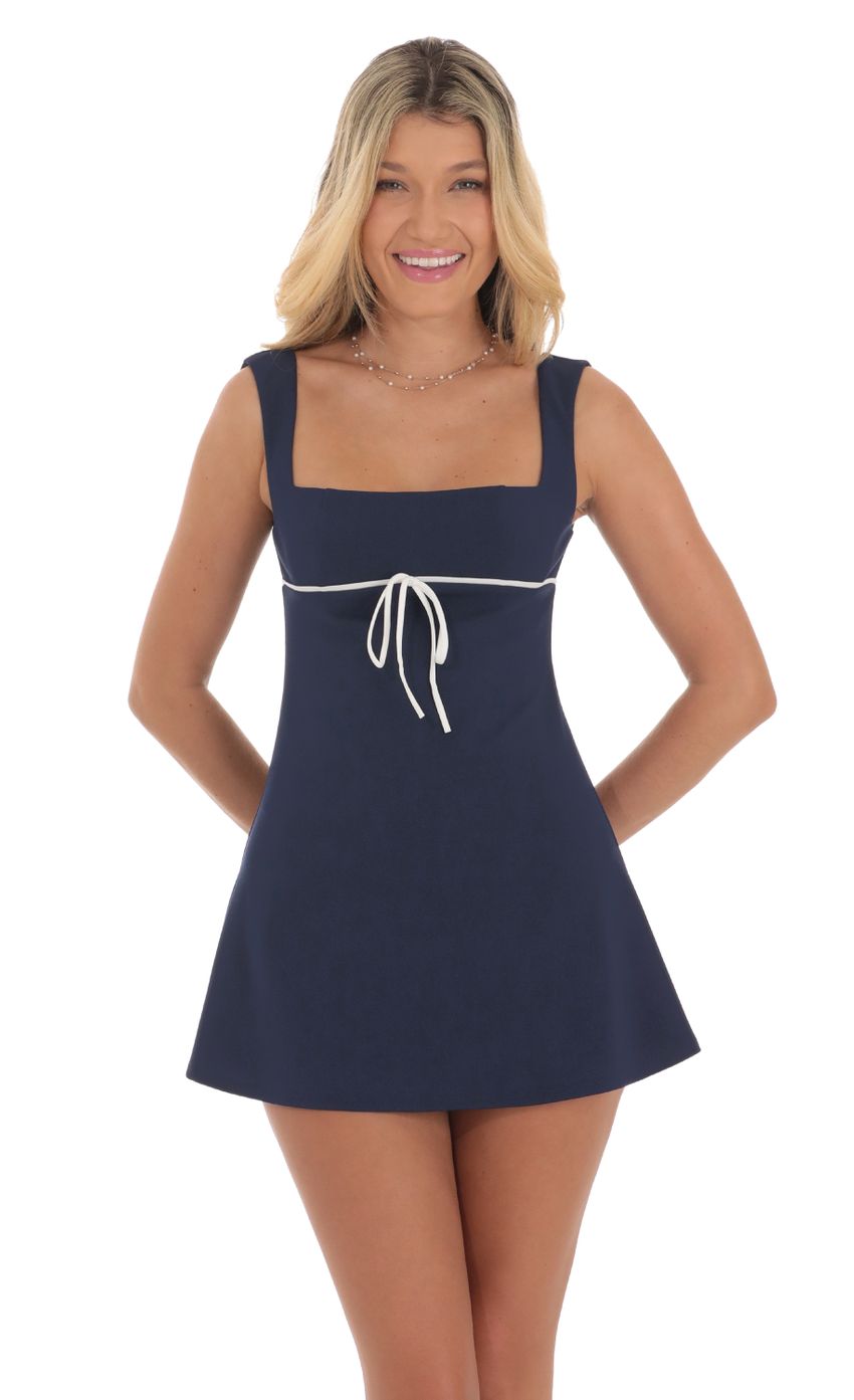Wide Strap Front Tie Dress in Navy - luluinthesky