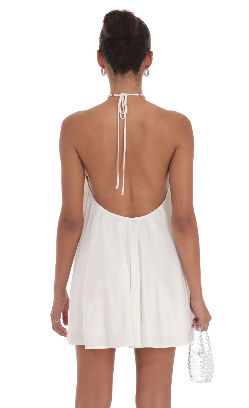 Pearl Halter Shift Dress in White - luluinthesky
