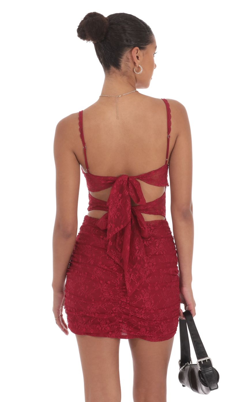 Lace Cutout Bodycon Dress in Maroon - luluinthesky