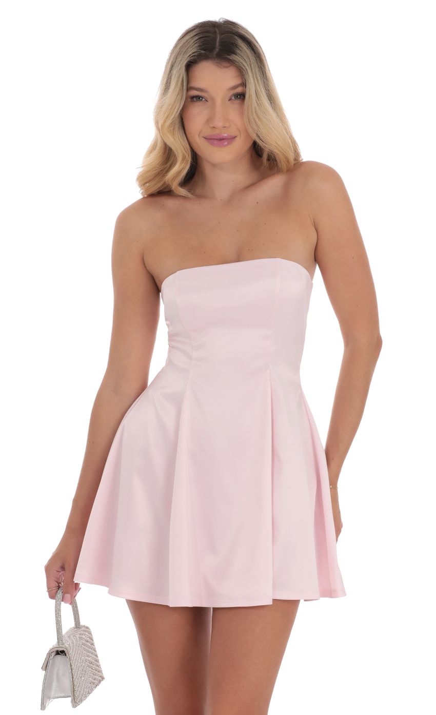 Strapless Satin Fit and Flare Dress in Pink - luluinthesky