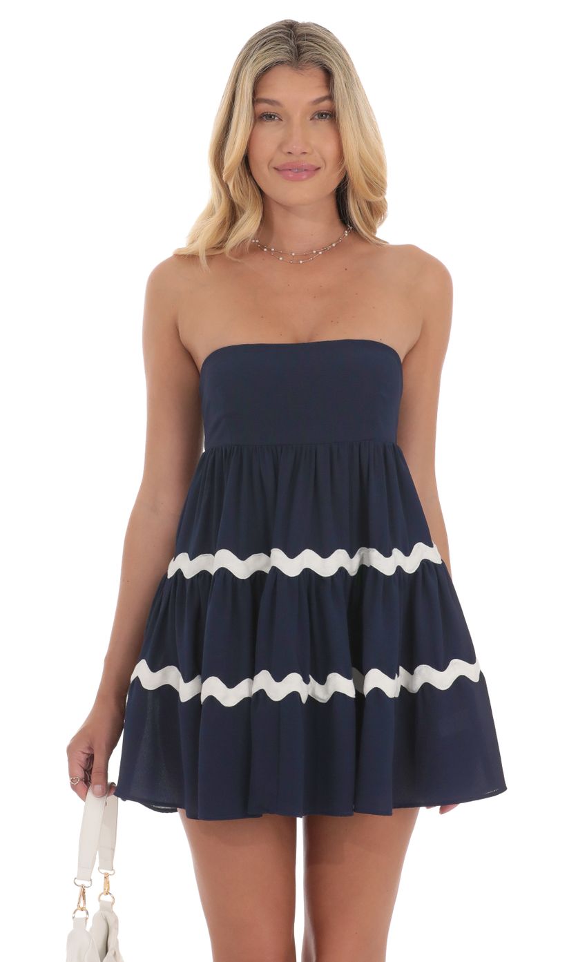 Wavy Stripe Babydoll Dress in Navy - luluinthesky