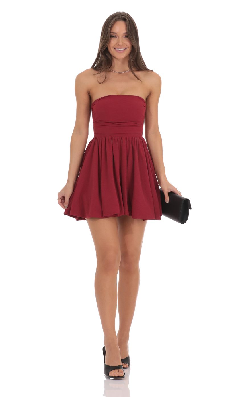 Strapless Bubble Dress in Maroon - luluinthesky