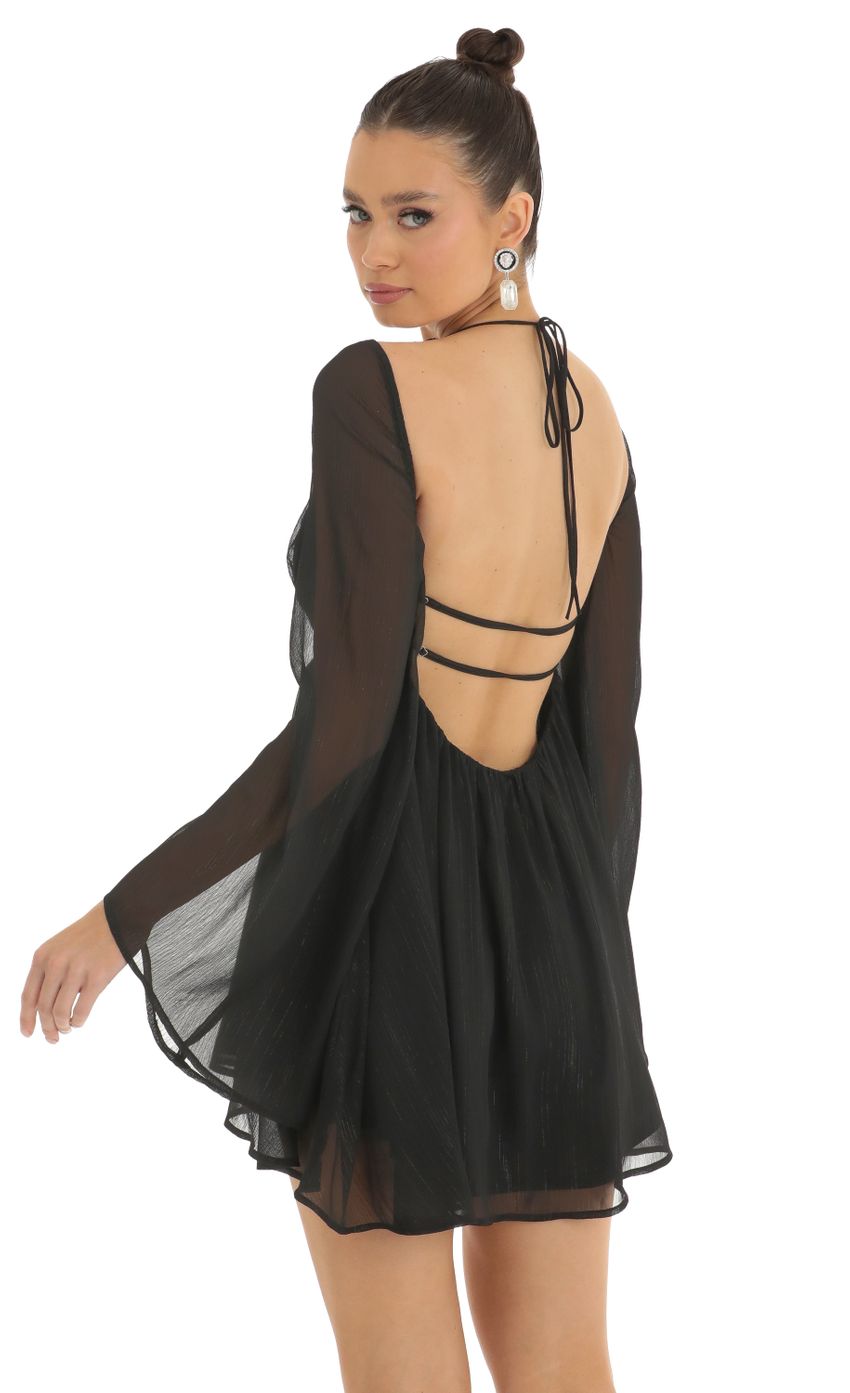 Chiffon Plunge Neck Dress in Black - luluinthesky