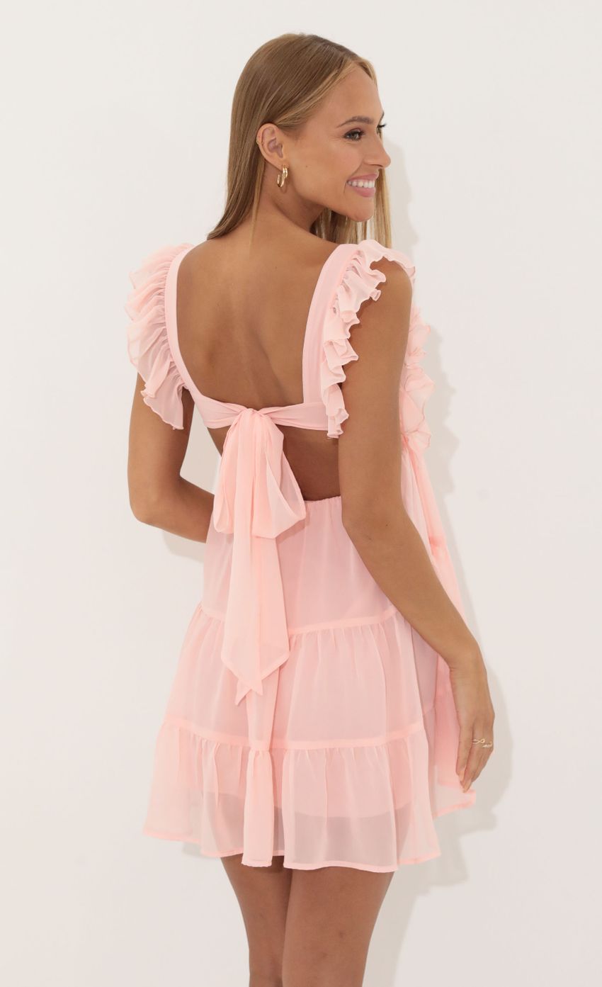 Chiffon Baby Doll Ruffle Dress in Pink - luluinthesky