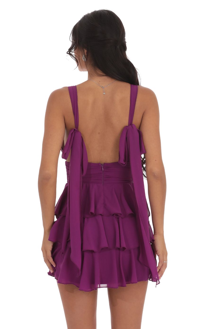Plunge Neck Ruffle Dress in Purple - luluinthesky