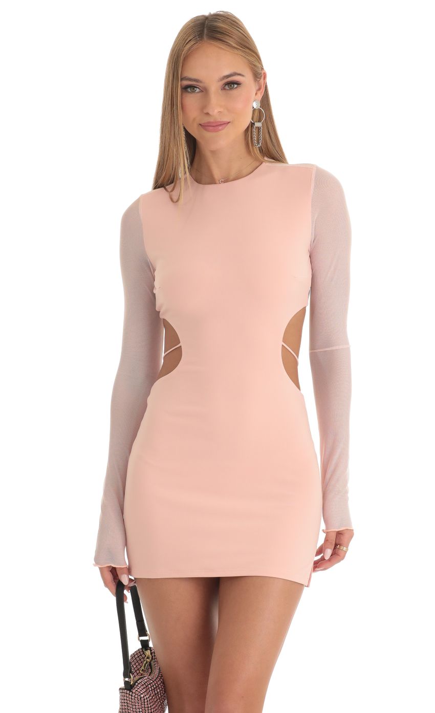 Long Sleeve Open Back Dress in Peach - luluinthesky