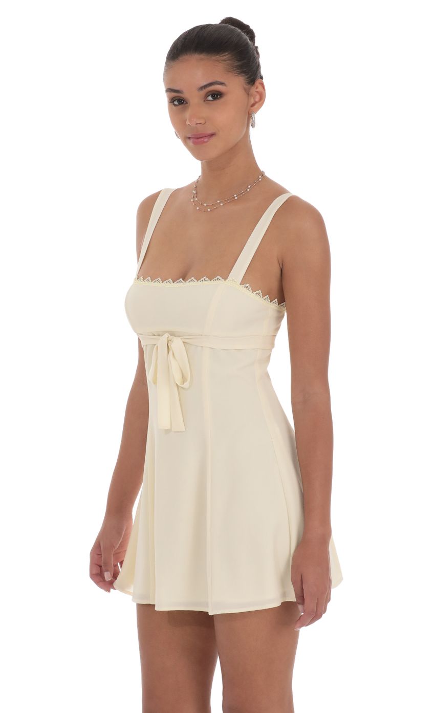 Ribbon Embroidered Trim Dress in Cream - luluinthesky