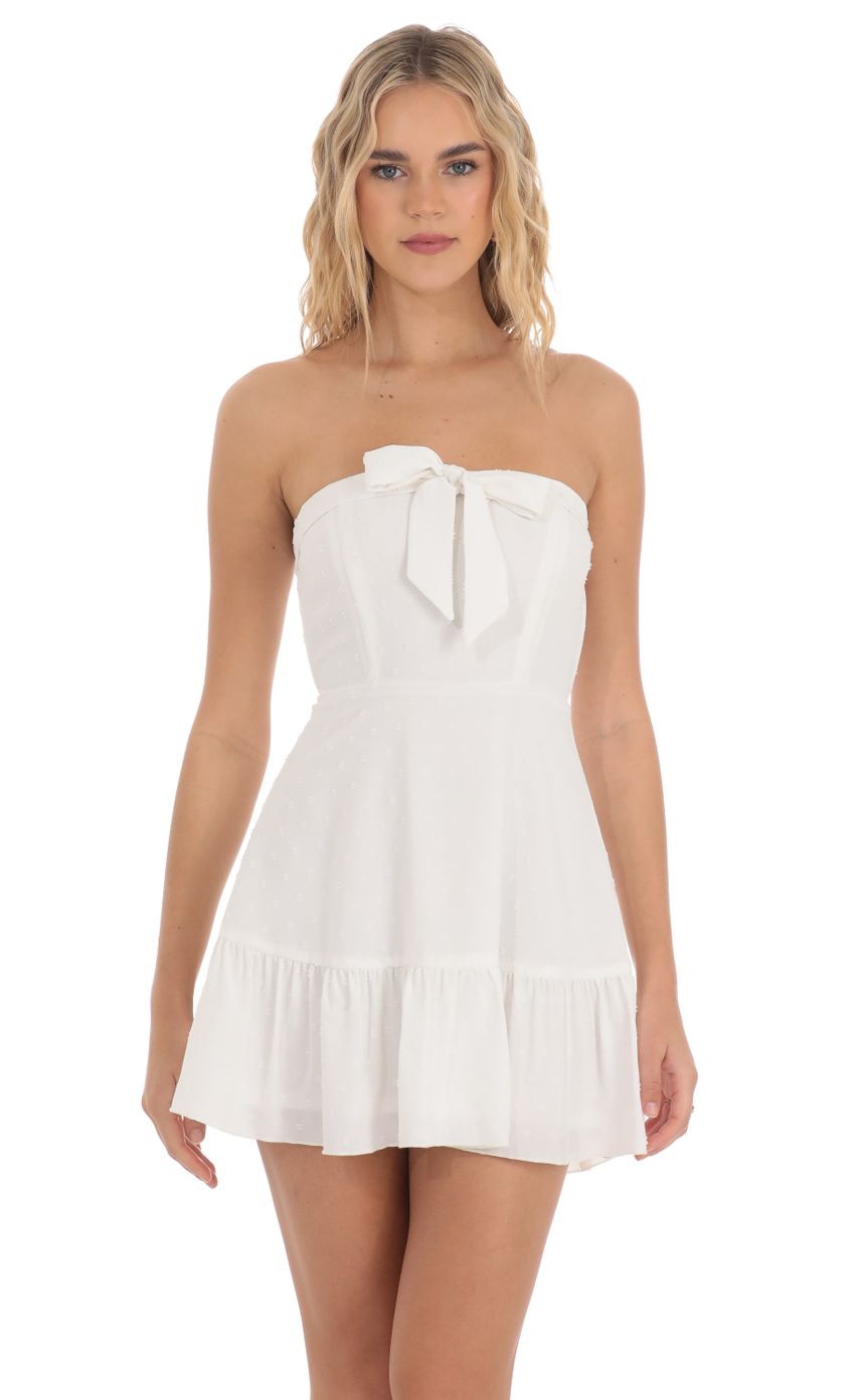 Dotted Strapless Corset Dress in White - luluinthesky