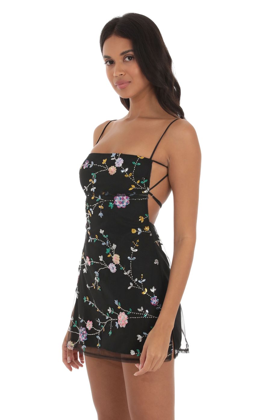 Floral Sequin Dress In Black - luluinthesky