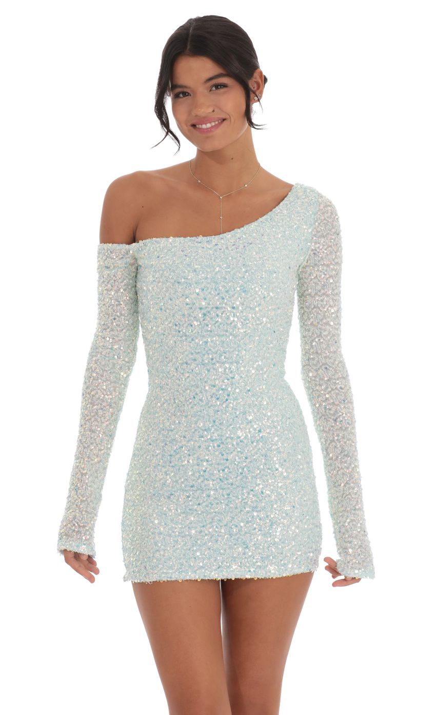 Sequin One Shoulder Bodycon Dress in Mint Blue - luluinthesky