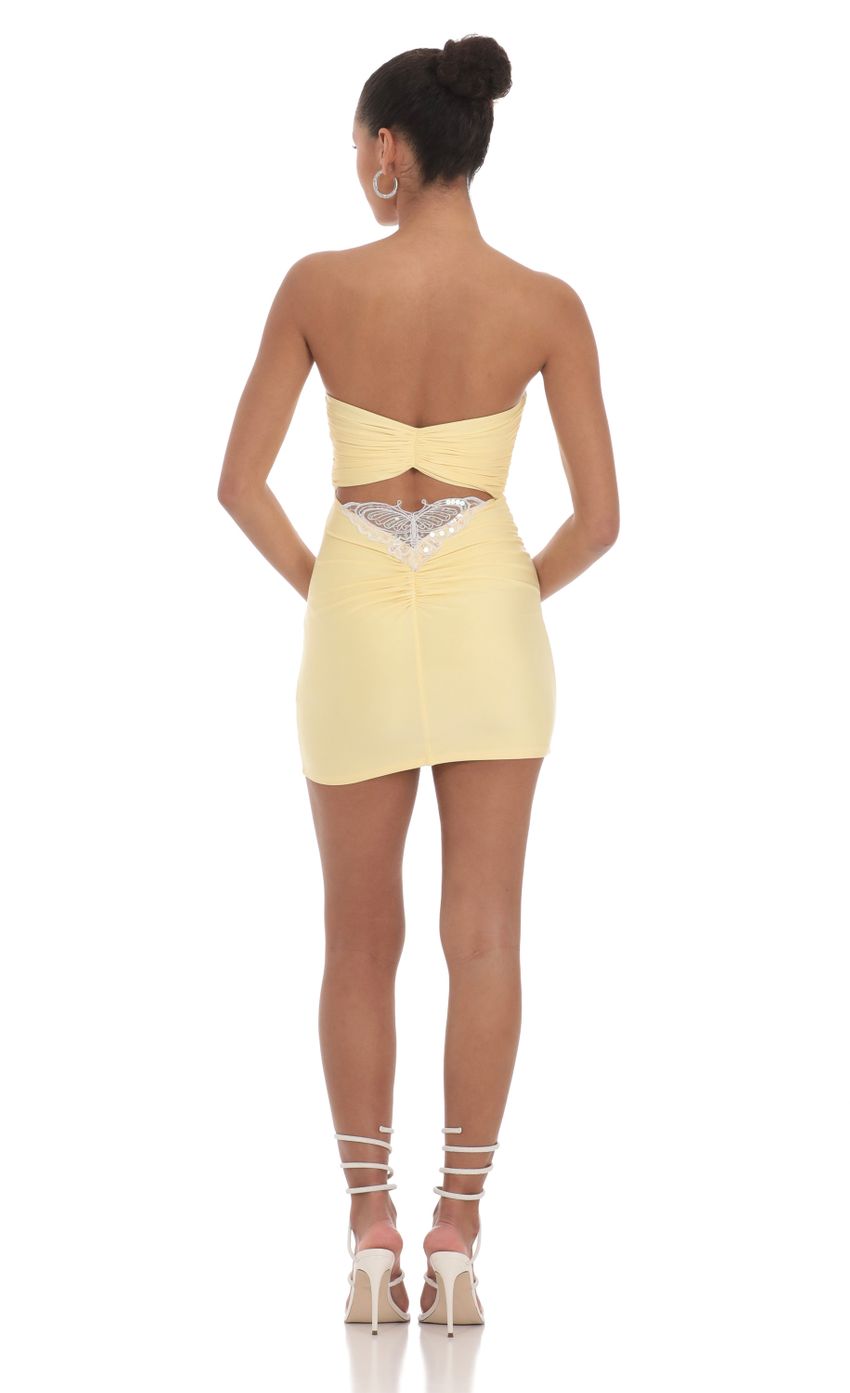 Strapless Sequin Butterfly Bodycon Dress in Yellow - luluinthesky