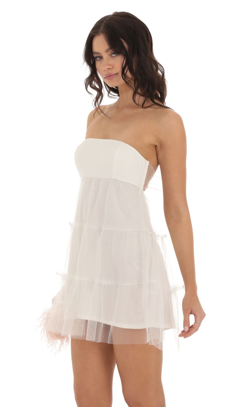 Tulle Shimmer Babydoll Dress in White - luluinthesky