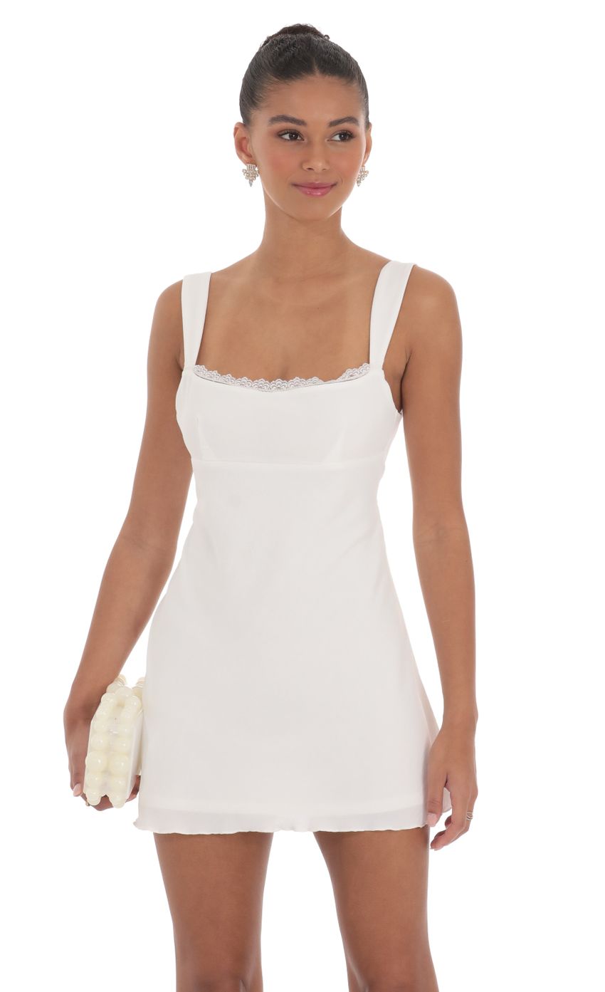 Lace Trim Open Back Dress in White - luluinthesky
