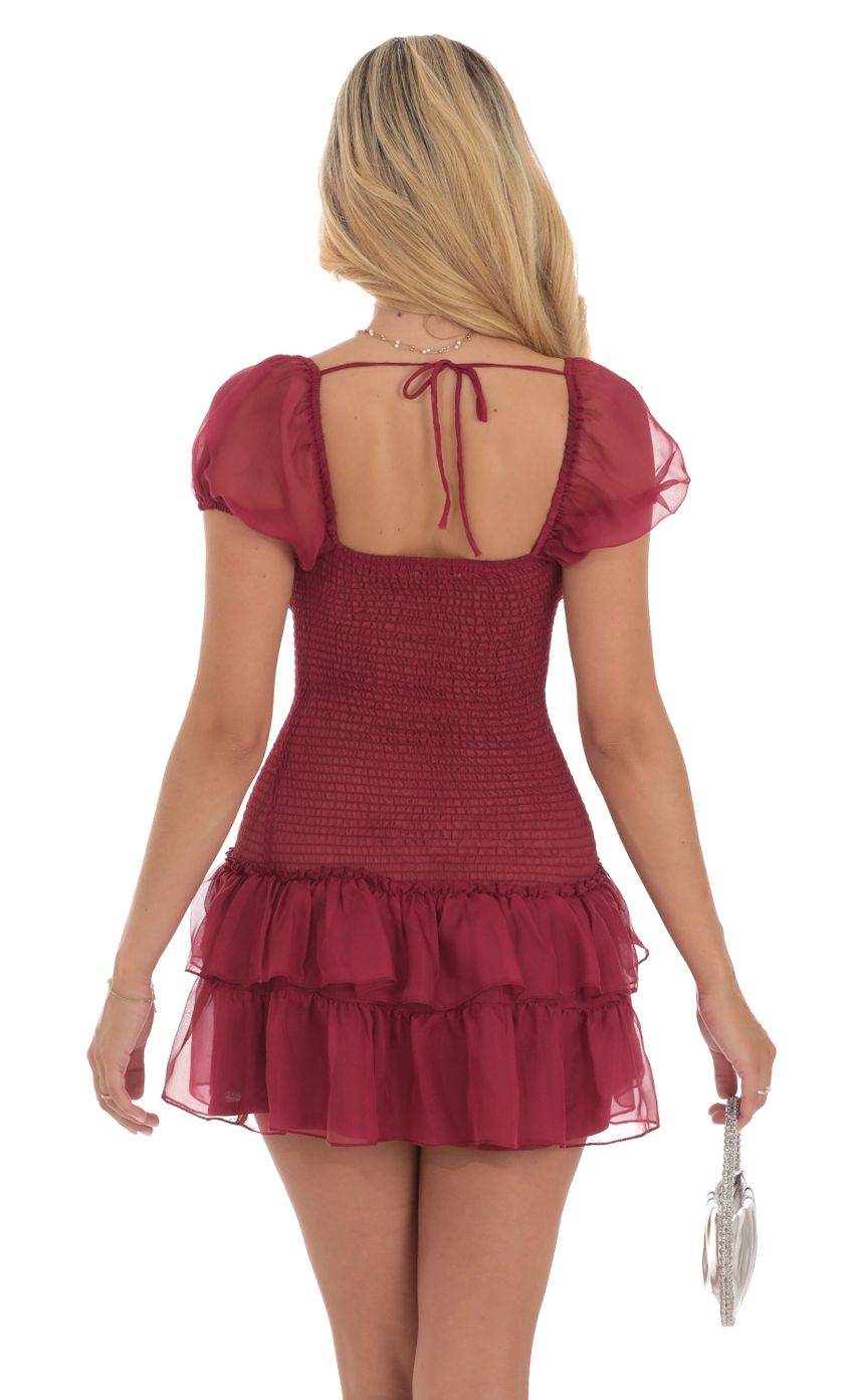 Smocked Ruffle Dress in Maroon - luluinthesky