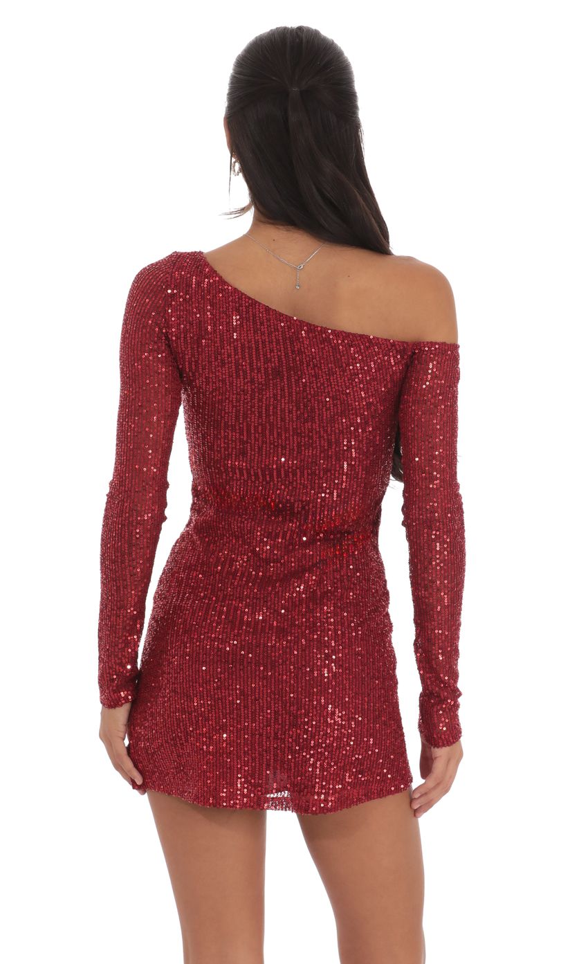 Sequin One Off Shoulder Bodycon Dress in Red - luluinthesky