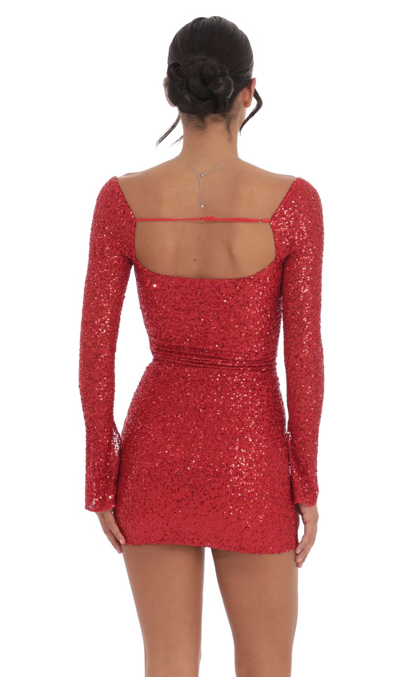 Sequin Long Sleeve Dress in Red - luluinthesky