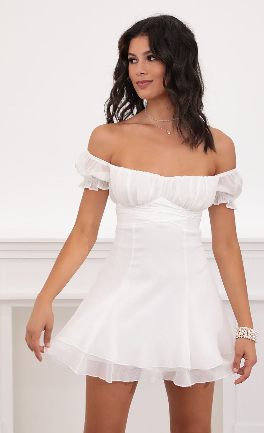 Off Shoulder Dress in White - luluinthesky