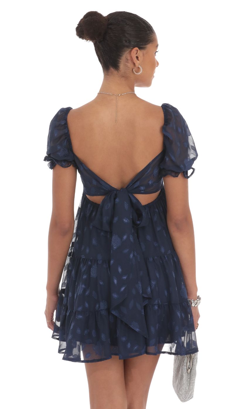 Floral Chiffon Fit and Flare Dress in Navy - luluinthesky