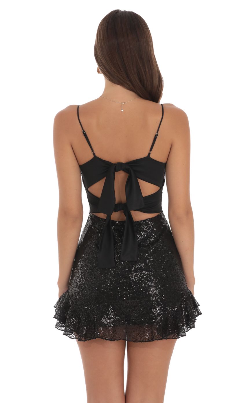 Sequin Ruffle Dress in Black - luluinthesky