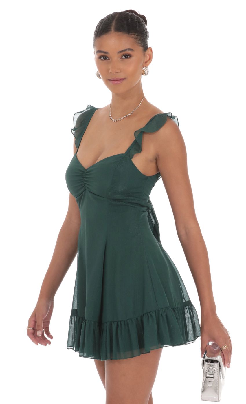 Shimmer Chiffon Ruffle Strap Dress in Green - luluinthesky