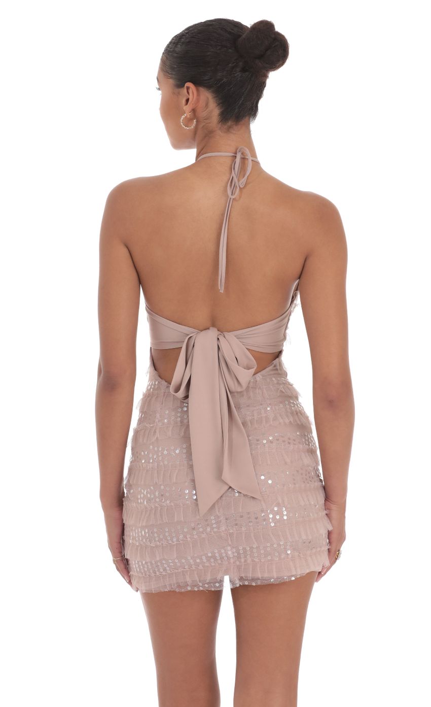 Sequin Ruffle Halter Bodycon Dress in Mauve - luluinthesky