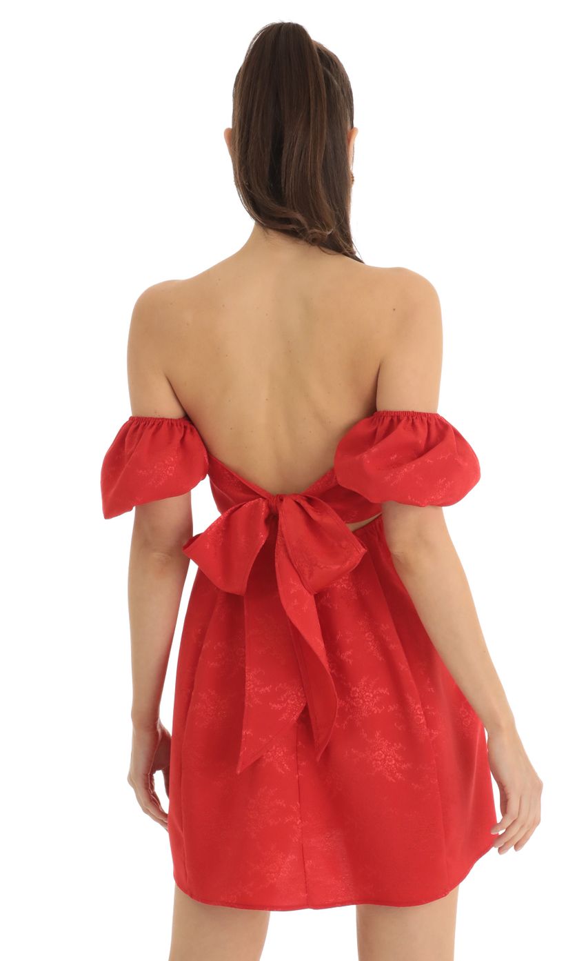 Jacquard Puff Sleeve Baby Doll Dress in Red - luluinthesky