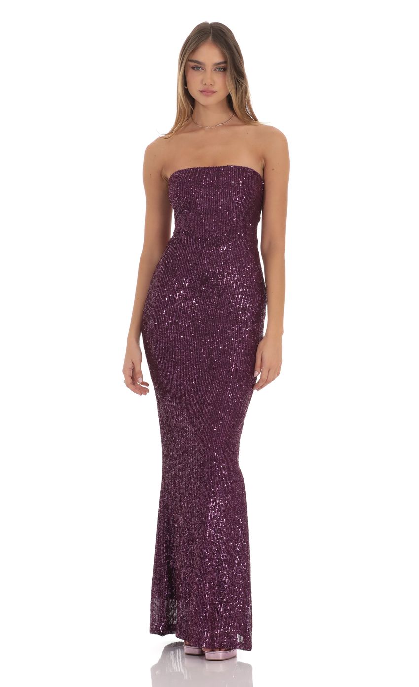 Sequin Strapless Maxi Dress in Purple - luluinthesky