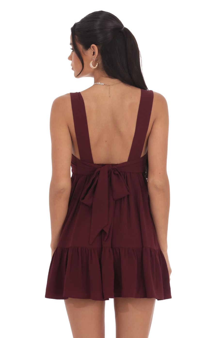 Square Neckline Babydoll Dress in Burgundy - luluinthesky