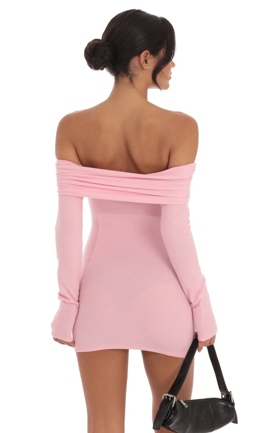Twist Ribbed Off Shoulder Sweater Dress in Pink - luluinthesky
