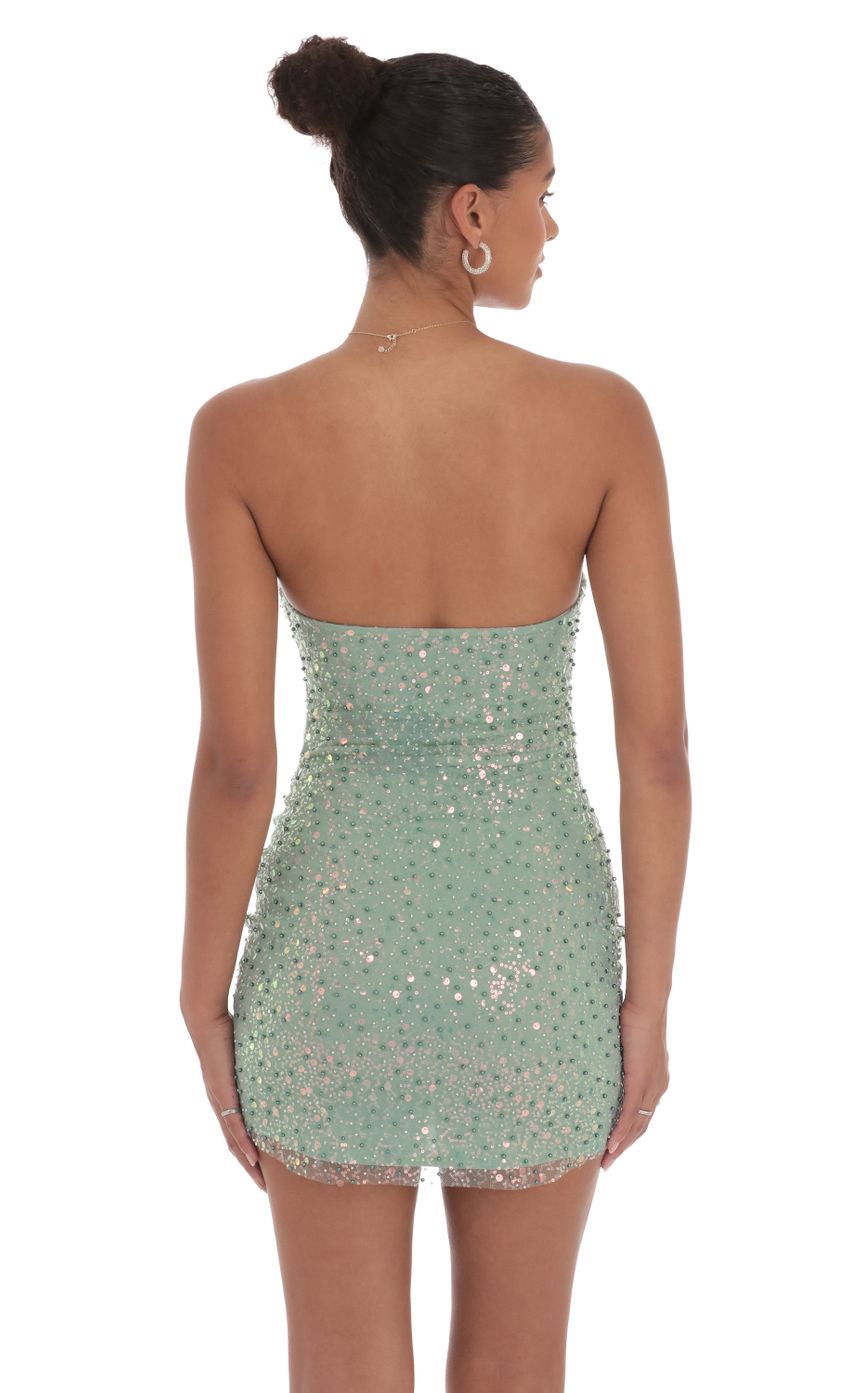 Strapless Sequin Beaded Dress in Sage Green - luluinthesky