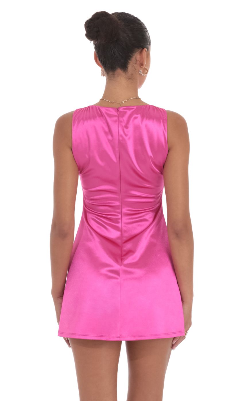 High Neck Satin Dress In Deep Pink - luluinthesky