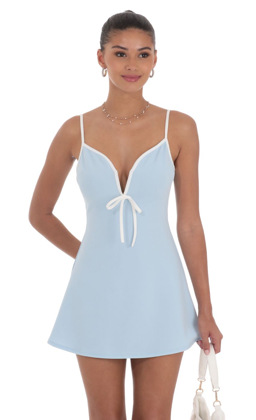 Outline Front Tie Dress in Blue - luluinthesky
