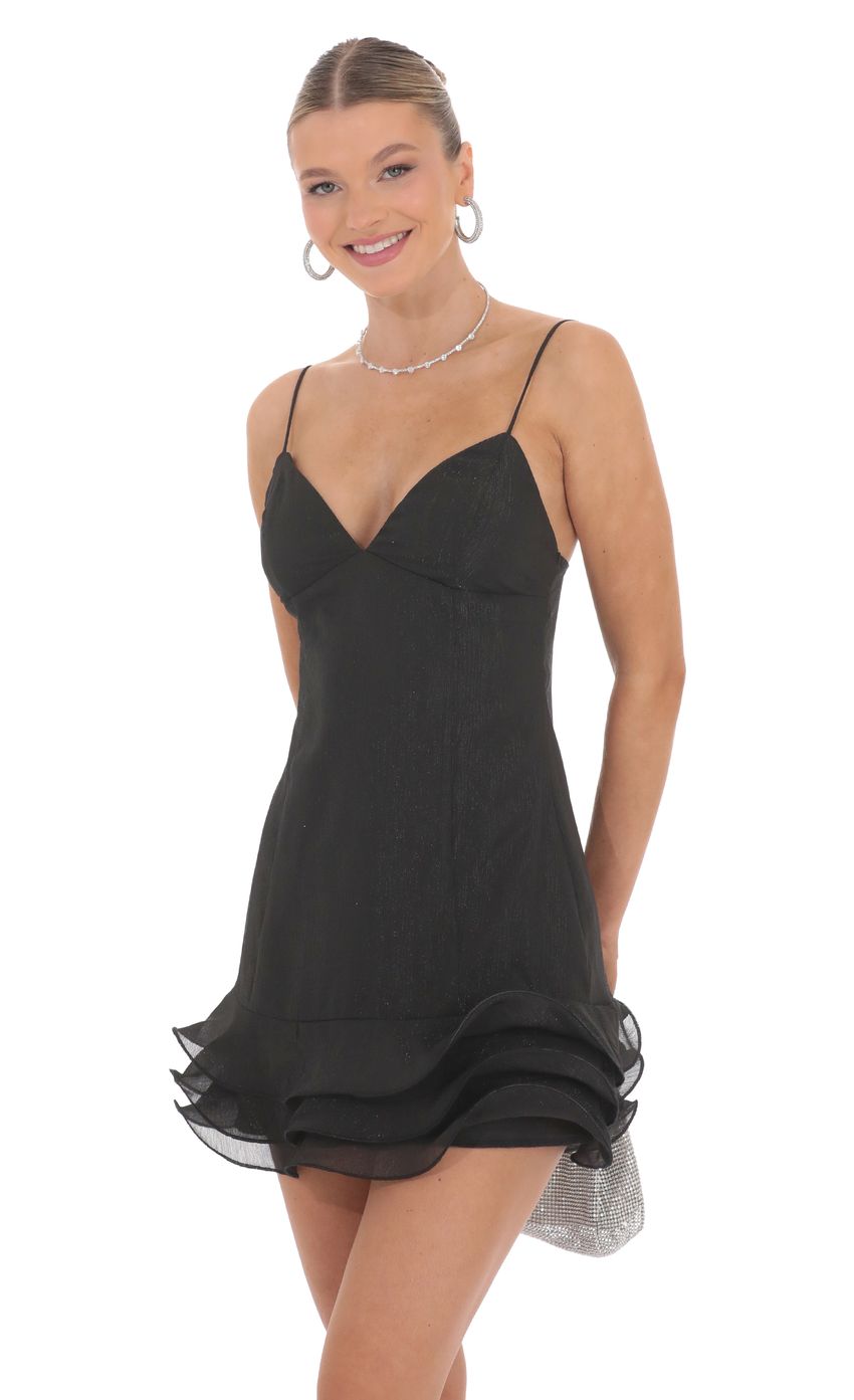 Shimmer Open Back Wavy Dress in Black - luluinthesky