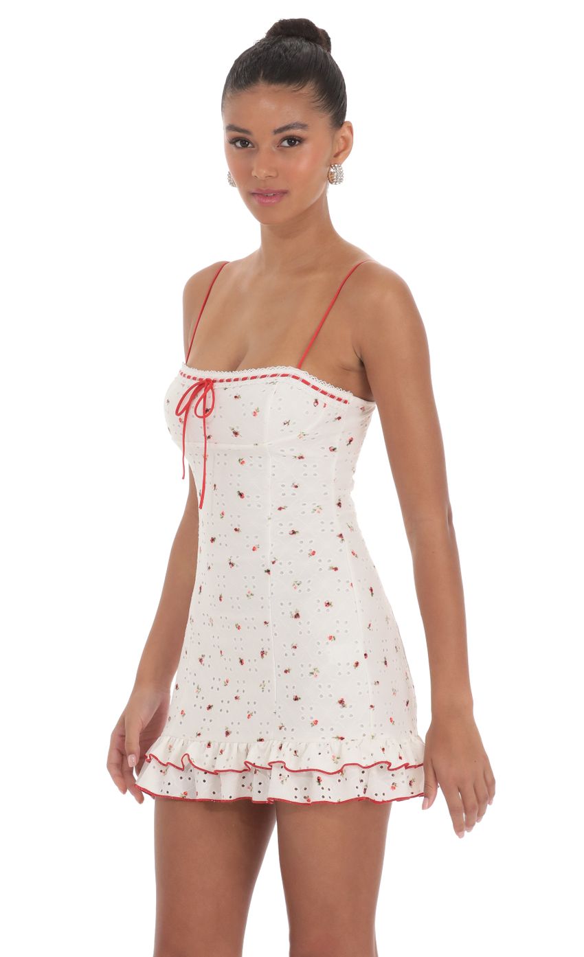Floral Eyelet Ruffle Dress in White - luluinthesky
