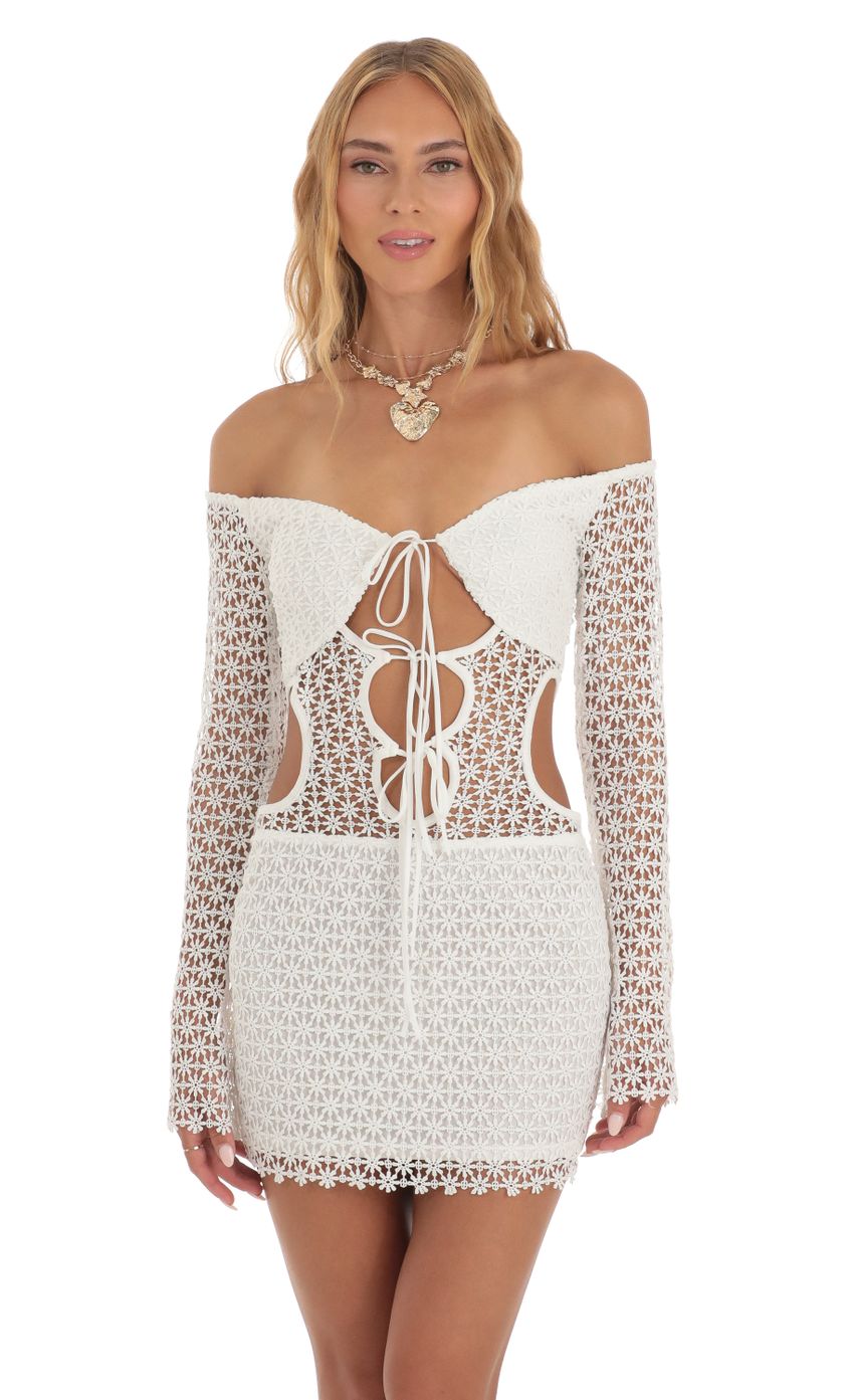 Crochet Cutout Dress in White - luluinthesky