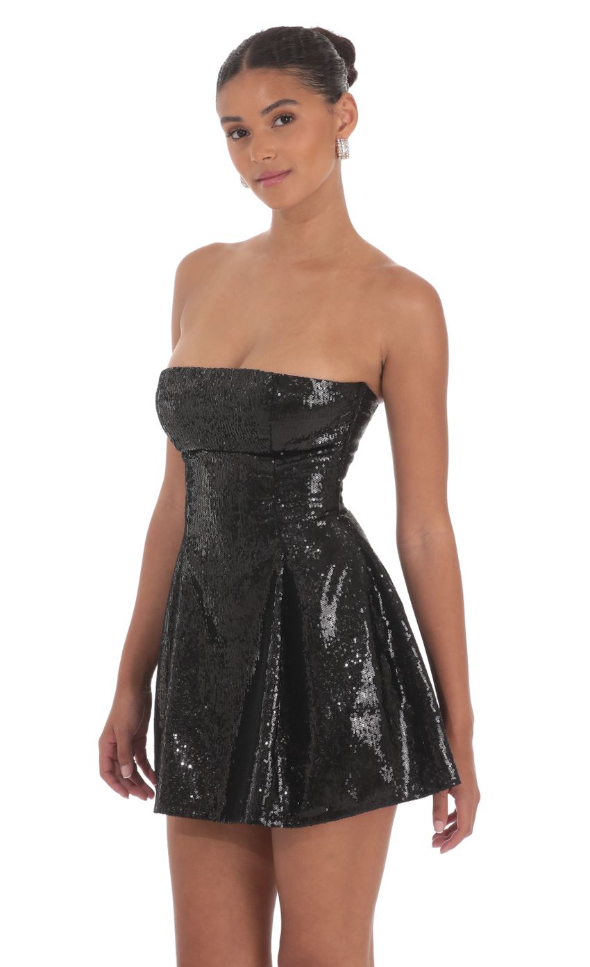 Sequin Strapless Fit and Flare Dress in Black - luluinthesky