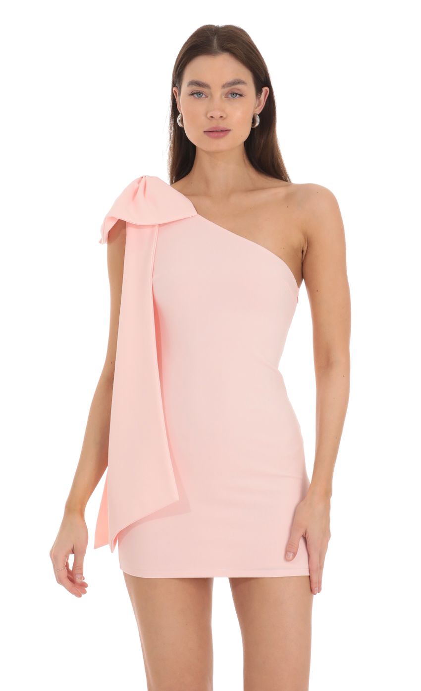One Shoulder Bow Dress in Pink - luluinthesky