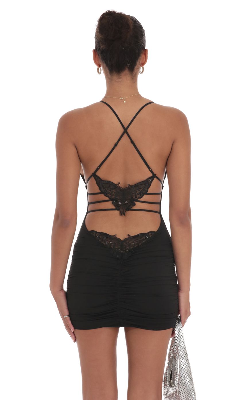 Strappy Butterfly Bodycon Dress in Black - luluinthesky