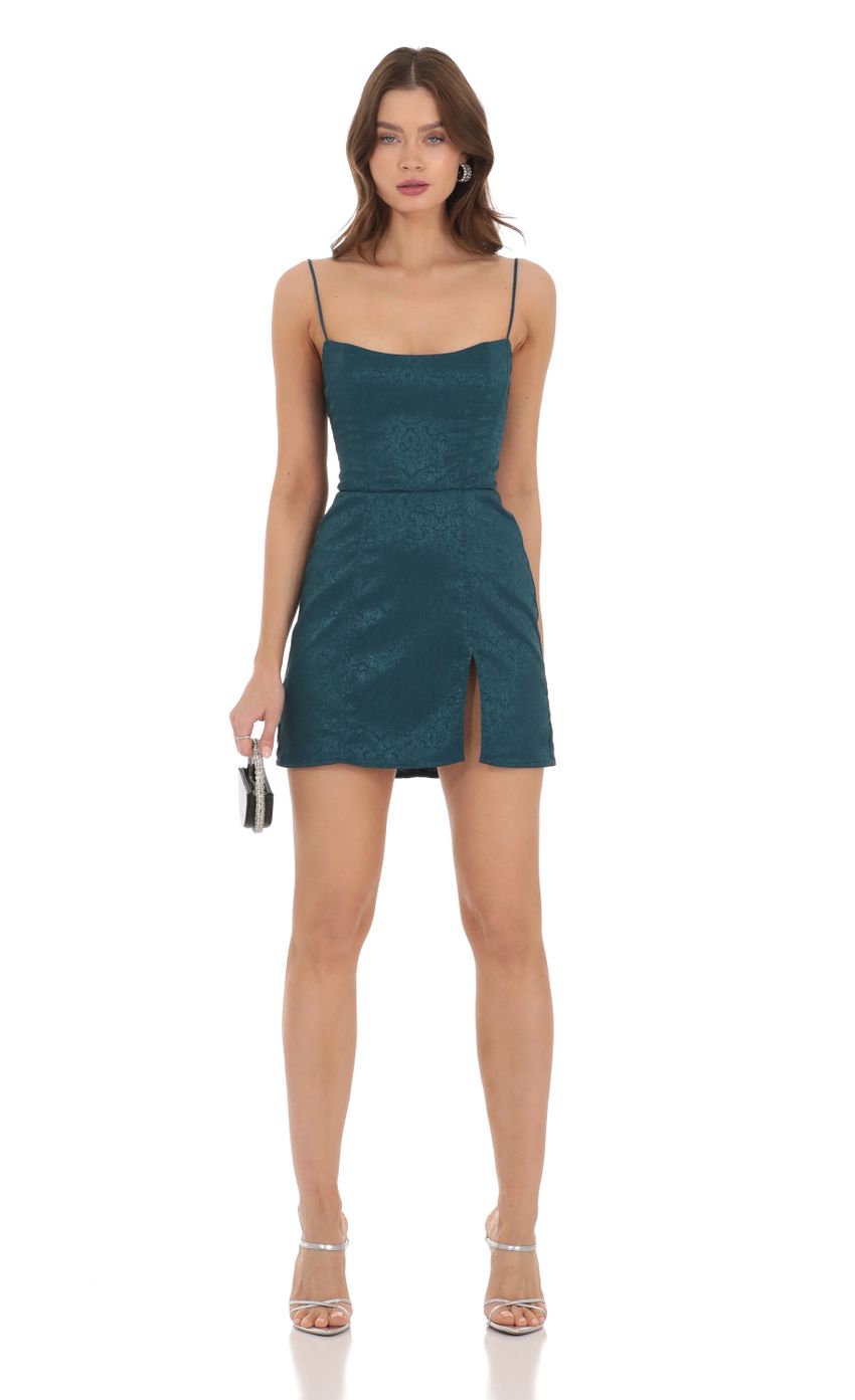 Jacquard Corset Dress in Teal - luluinthesky