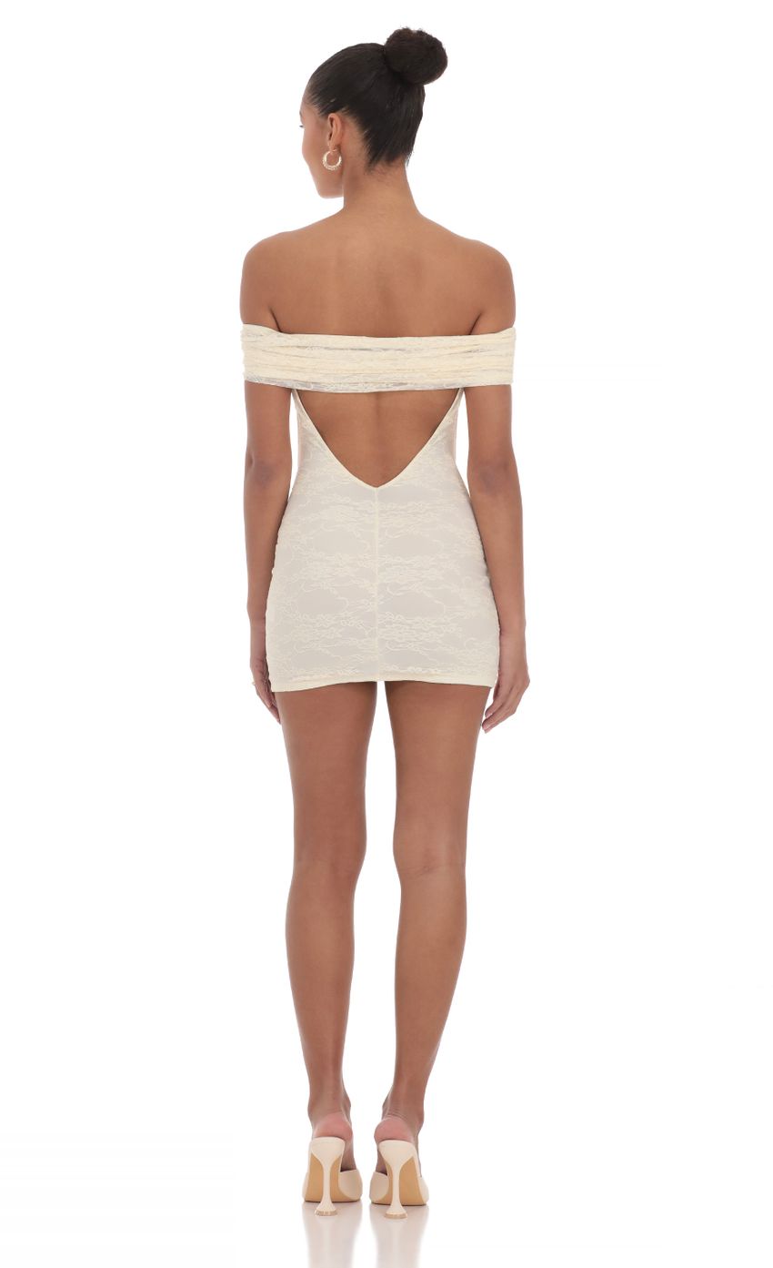 Off Shoulder Lace Bodycon Dress in Cream - luluinthesky