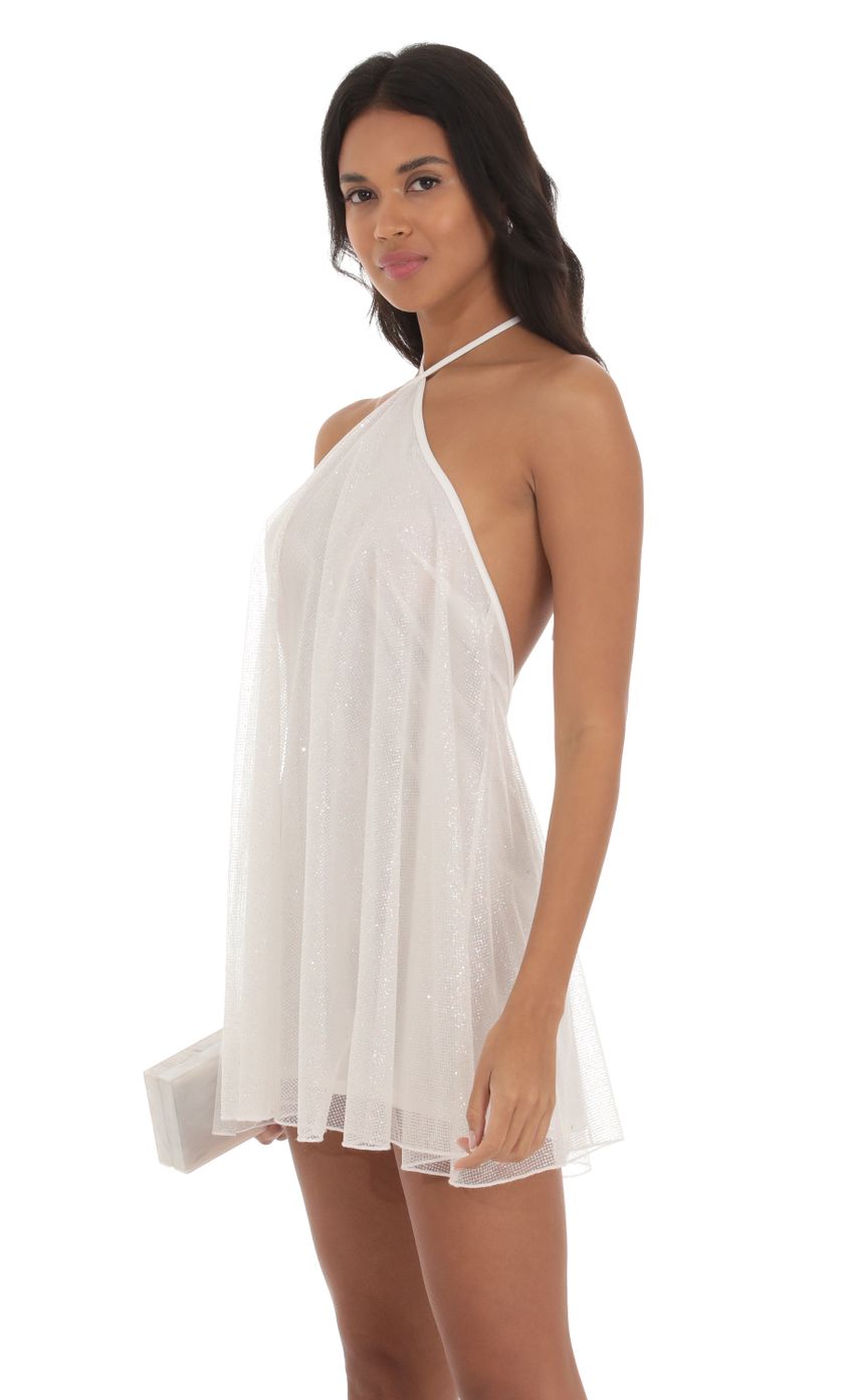 Shimmer Halter Shift Dress in White - luluinthesky