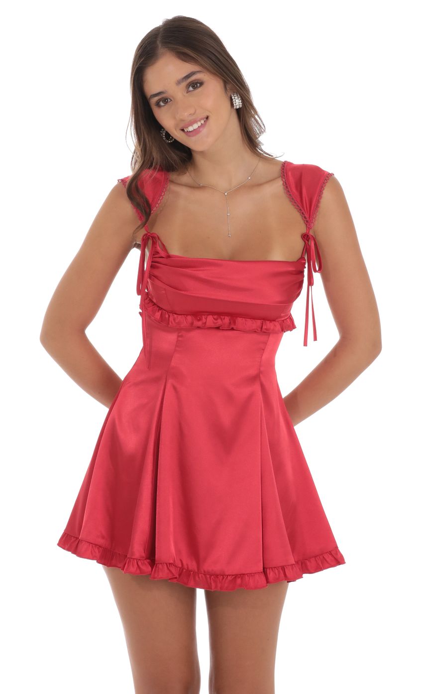 Satin Cap Sleeve Dress in Red - luluinthesky
